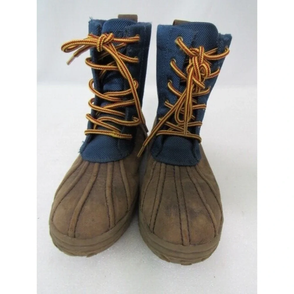 Ralph Lauren Polo Youth Sz 4 Synthetic‎ Leather Boots Blue/Brown Lace Logo